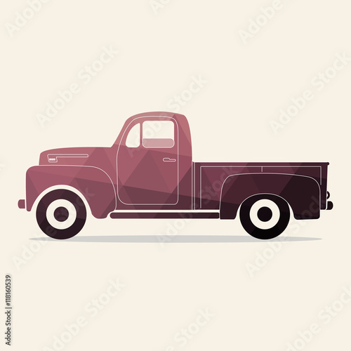 Classic pickup truck. Polygonal styled vector illustration. Retro car.