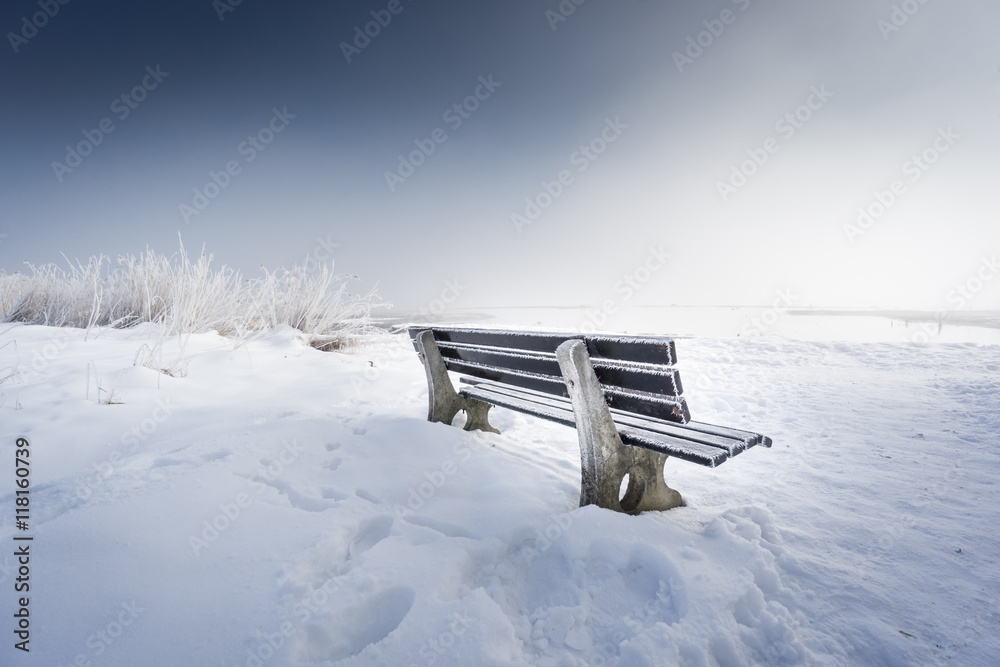 bench with ice (152) lake chiemsee