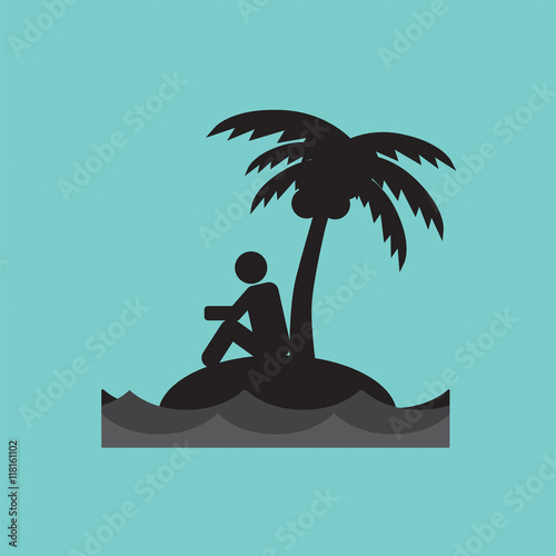 Alone on an Island Black Symbol Vector Illustration