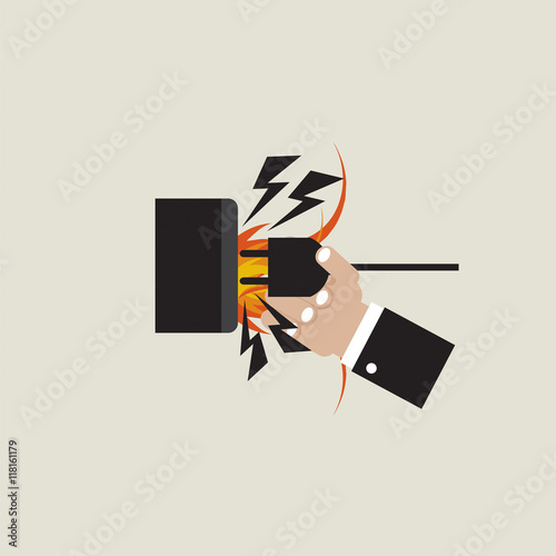 Burned Plug Socket In Hand Vector Illustration