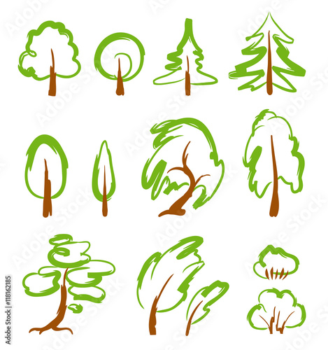 Set of stylized vector trees