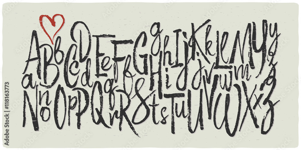 Hand drawn vector alphabet. Letters made with a dry calligraphic brush ...