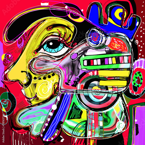 original abstract digital painting of human face