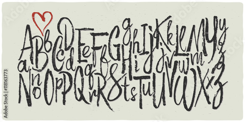 Hand drawn vector alphabet. Letters made with a dry calligraphic brush.
