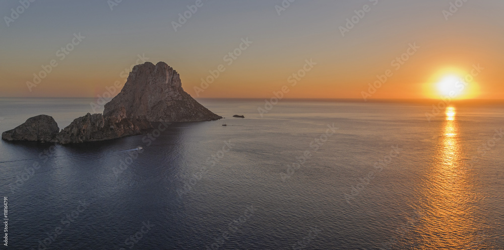 Sunset on the island Ibiza. Es Vedra