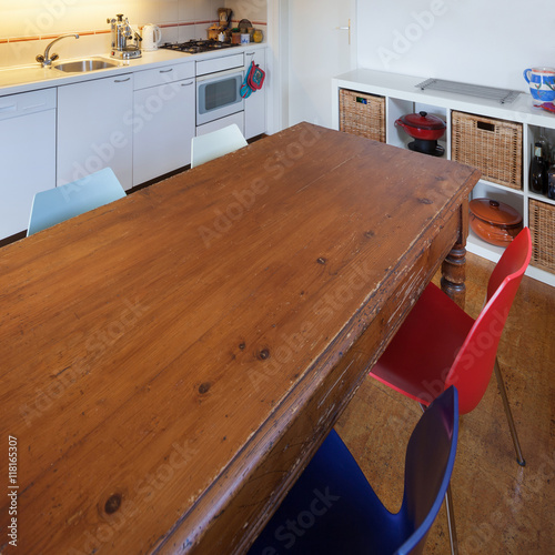 Kitchen, old wooden dining table