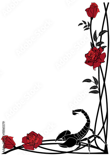 border with roses and scorpion