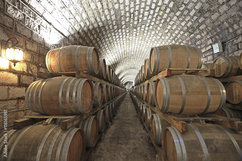Wine Cellar with Wooden Barrels