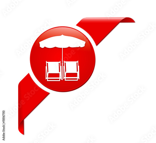 vacances parasol sur bouton coin rouge