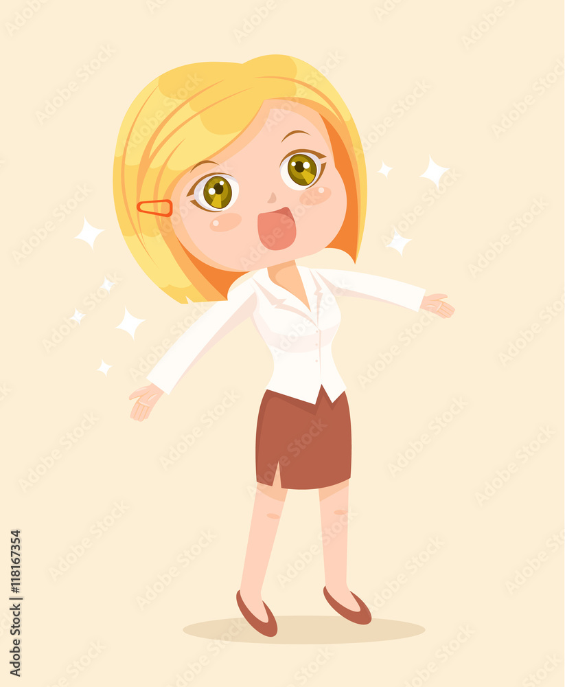 Happy business woman character. Vector flat cartoon illustration Happy business woman character. Vector flat cartoon illustration