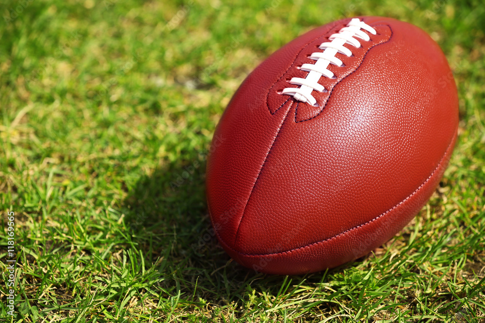Obraz premium American football ball on a green grass