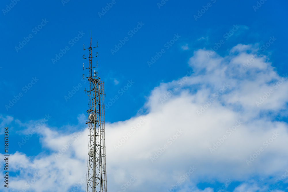Telecommunication tower on blue sky background. Telecommunication tower on blue sky background.