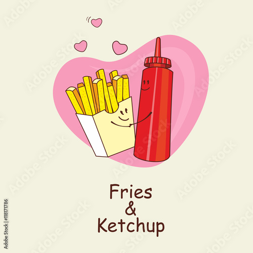 French fries and ketchup, forever. Fries and ketchup hugging in