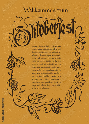 Oktoberfest. A poster on Kraft paper. Frame hops will pretesa ha
