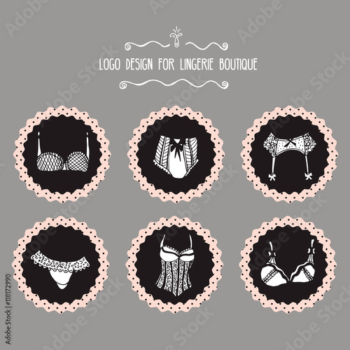 Collection of lingerie logo design. Hand drawn lingerie badge isolated on white