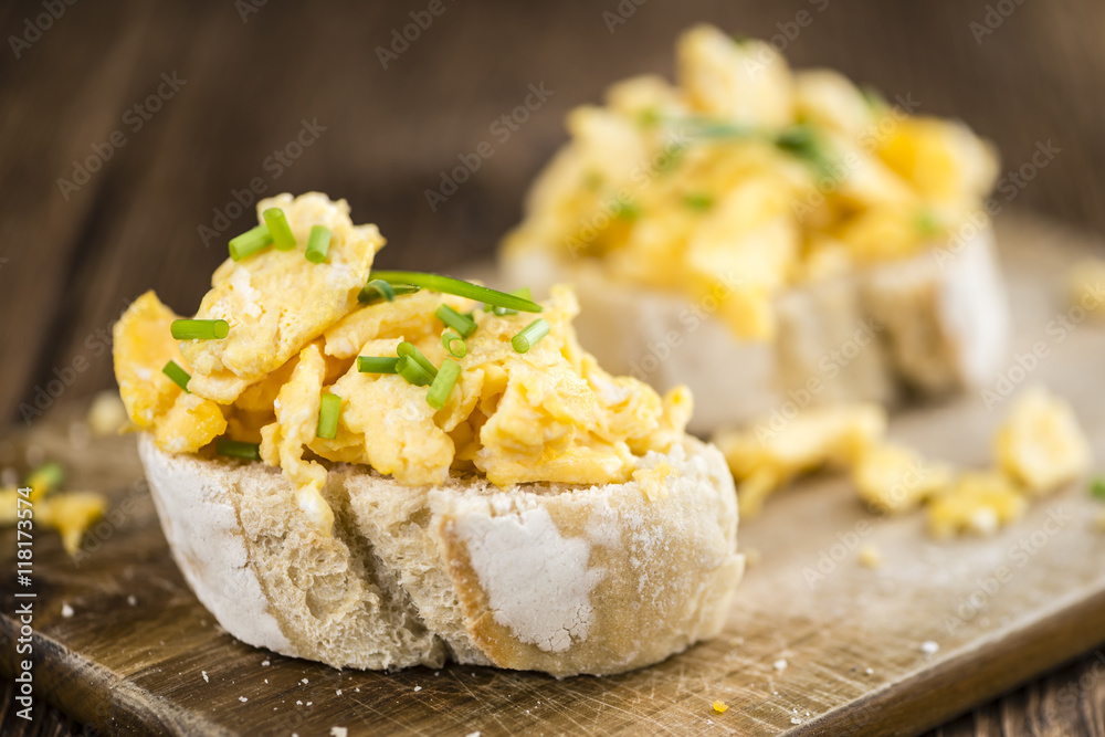 Bun with Scrambled Eggs (close-up shot) Bun with Scrambled Eggs (close-up shot)