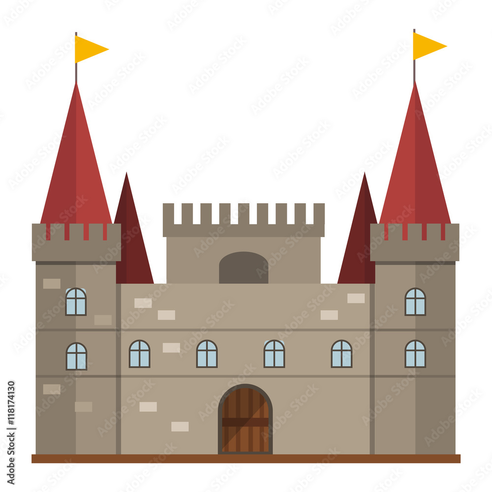 Cartoon fairy tale castle tower icon. Cute cartoon castle architecture ...