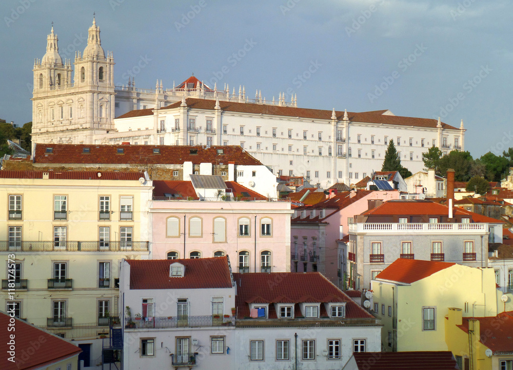 Red Rooftops and Pastel Color of the Architectures in Lisbon, Portugal 