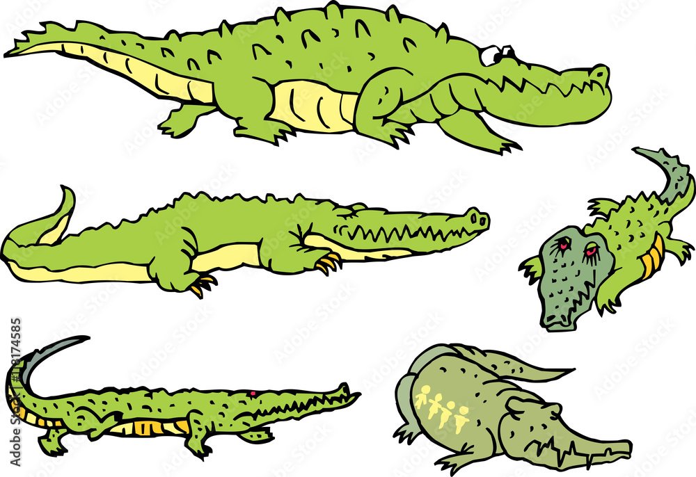 Obraz premium Set of comic gators and amusing crocodiles