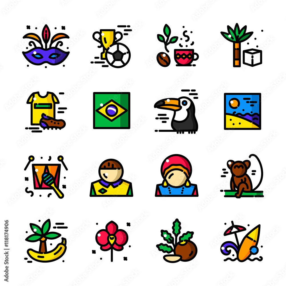 Fototapeta premium Thin line Brazil icons vector illustration