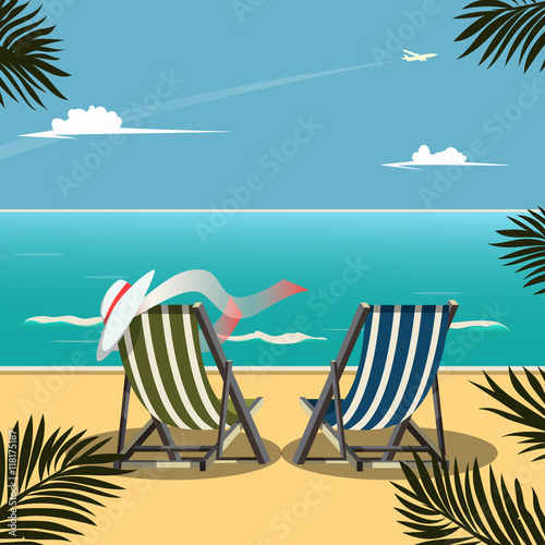 Deck chairs on the beach vector illustration