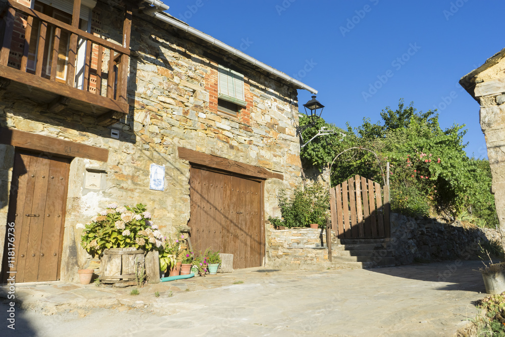 wood and stone houses in the province of Zamora in Spain