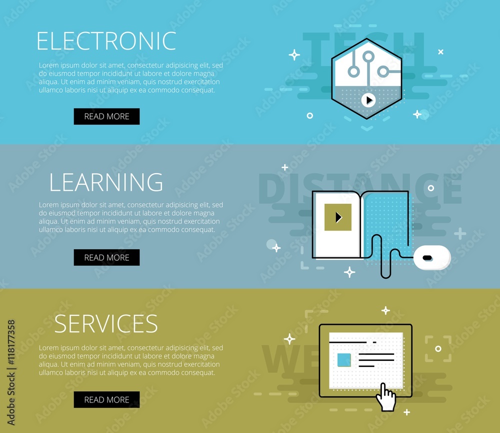 Electronic Learning Services. Vector banners template set