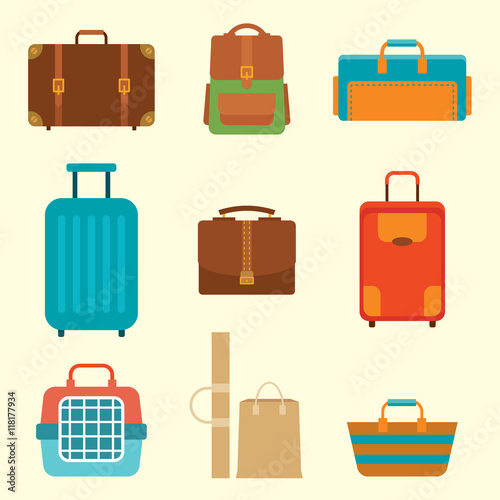 Different types of baggage. Large and small suitcase, hand lugga
