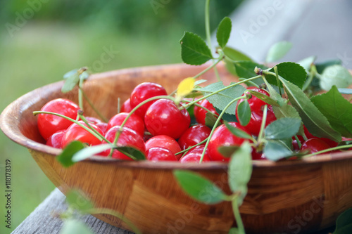 Ripe cherries in plate