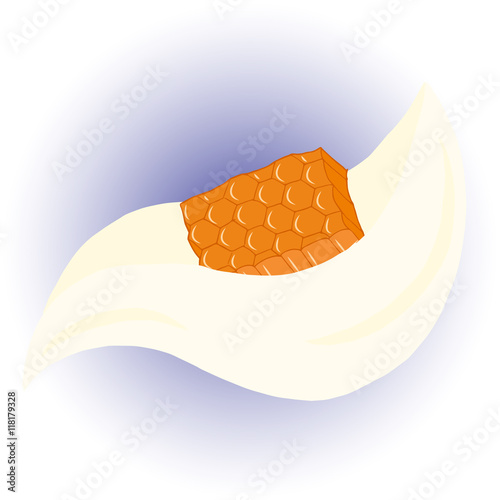 Hand drawn honey comb with milk.