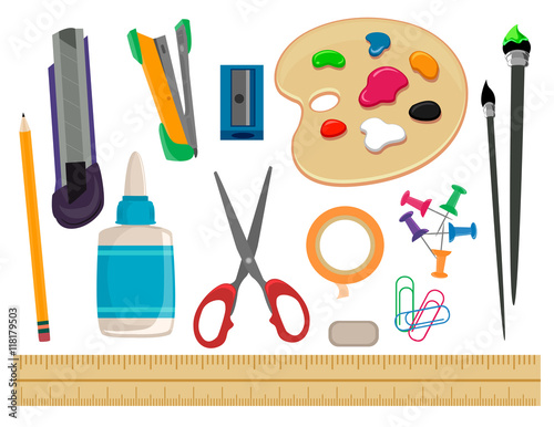 Vector Illustration of Set of School Supplies