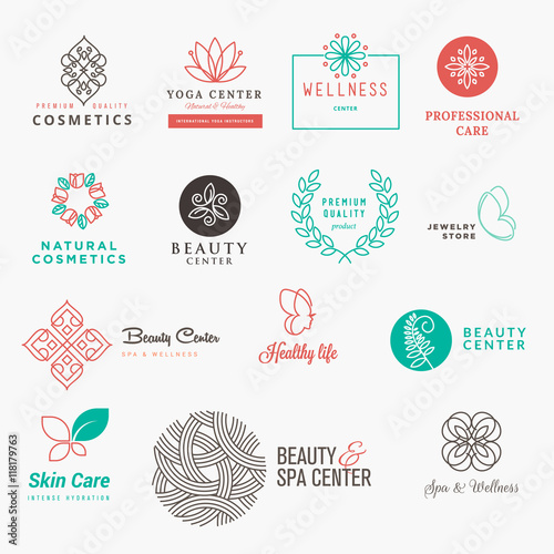 Set of labels and badges for beauty, cosmetics, spa and wellness. Flat design vector illustration concepts for graphic and web design.