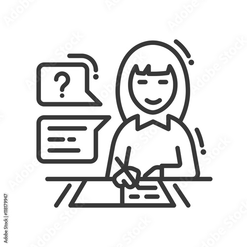 Female studying line design single isolated icon