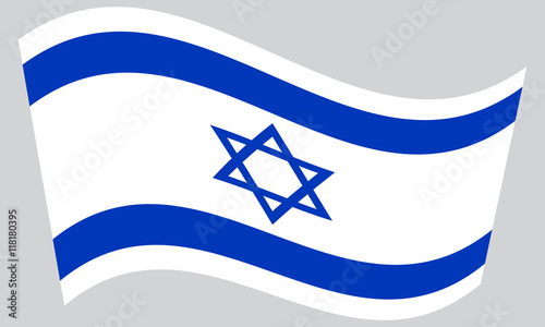 Flag of Israel waving on gray background