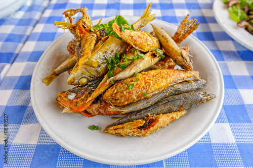 Cyprus seafood Meze at harbourside restaurant photo