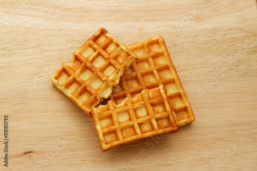 Waffle on a wooden table