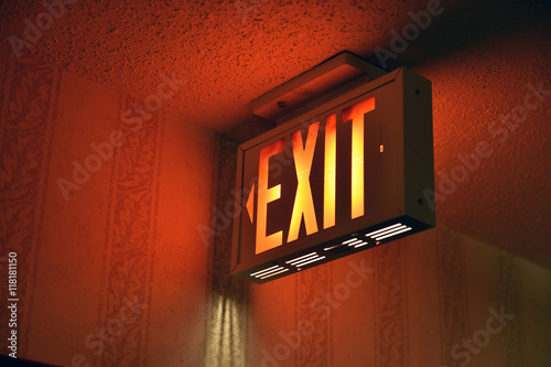 Fotografija Illuminated emergency exit on hotel hallway
