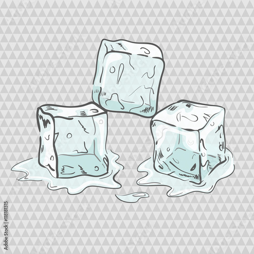 Set of sketchy transparent ice cubes. All elements separately. Vector illustration.