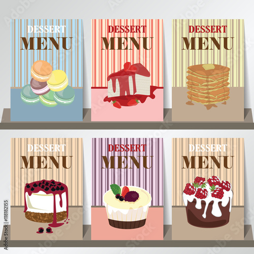 Design of Dessert menu with blueberry cheese cake,pie,strawberry