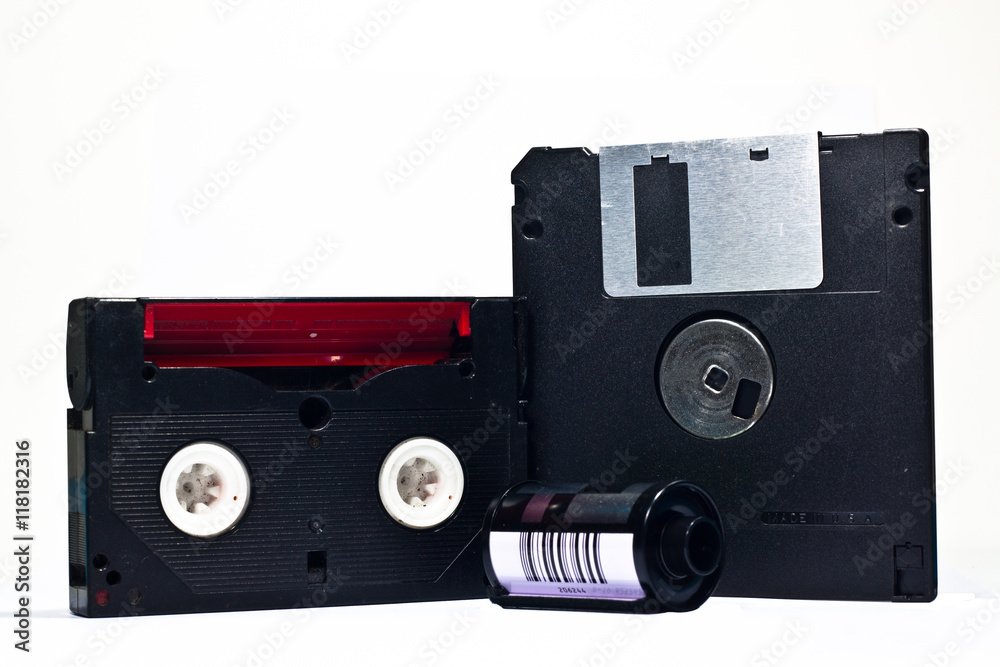 Obraz premium Outdated technology. Three equipment isolated on white background. 