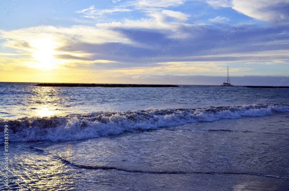 Obraz premium Beautiful sunset view in Costa Adeje,Tenerife,Canary Islands,Spain.
