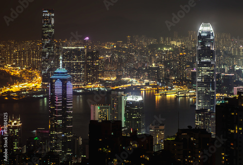 night view of Hong Kong skyscrapers from up point of peak of Victoria © Sergey Chumakov