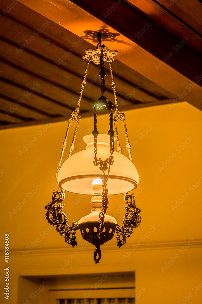 Vintage Classic Lantern Hang from to Ceiling with Tungsten Lamp in Warm  Color Tone. Stock Photo | Adobe Stock