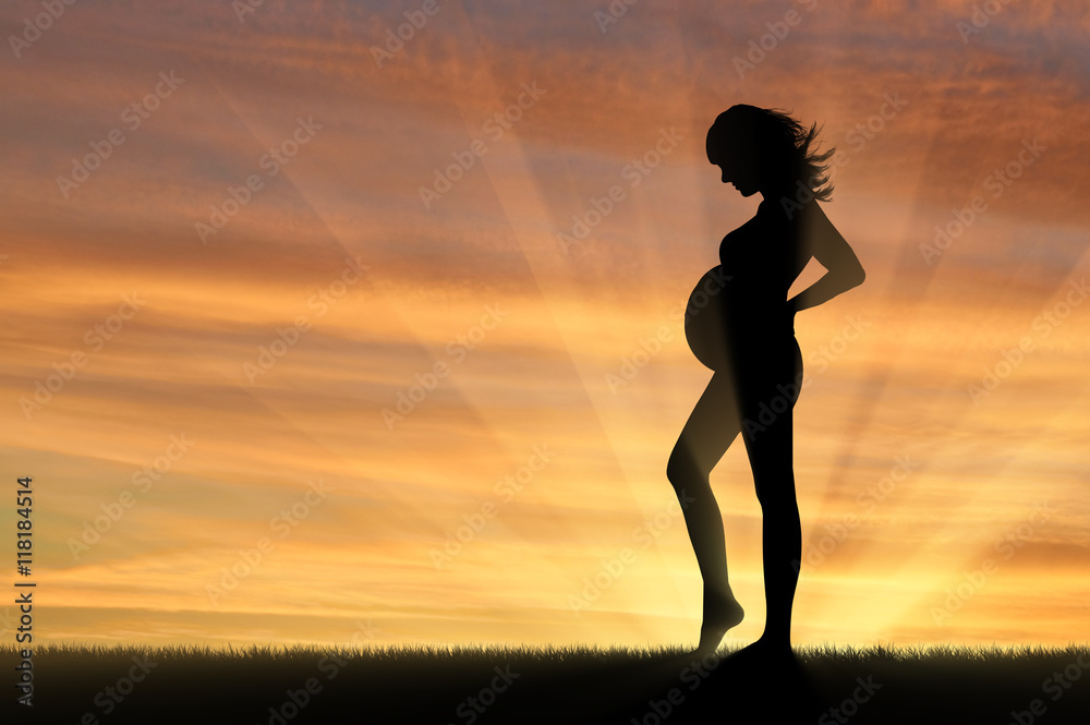 Pregnant woman on a sunset background