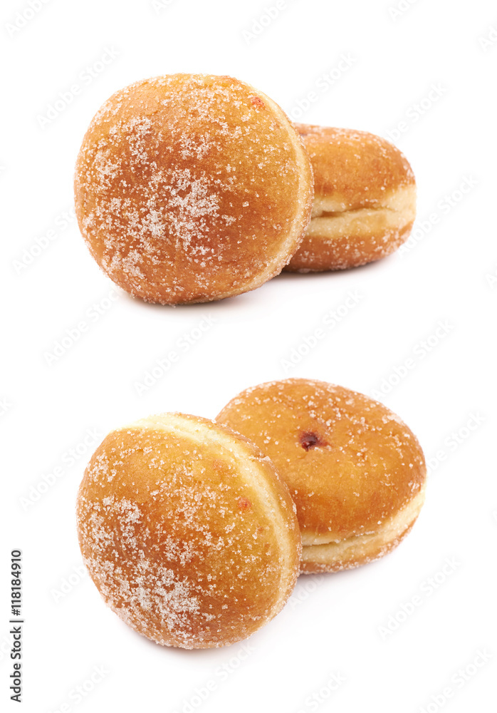 Jam filled doughnut isolated