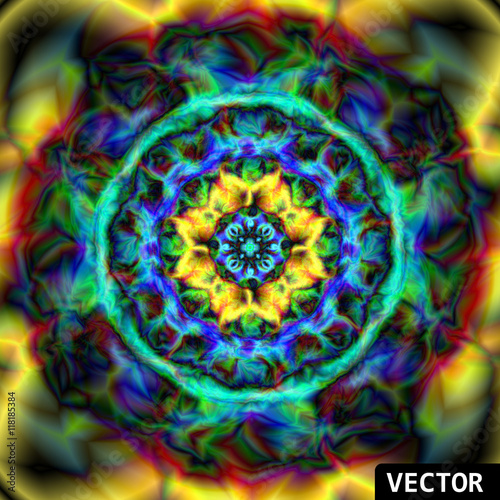 Fototapeta Naklejka Na Ścianę i Meble -  Abstract colorful kaleidoscope. Circle mandala ornament, flower of life. Vector graphic background.