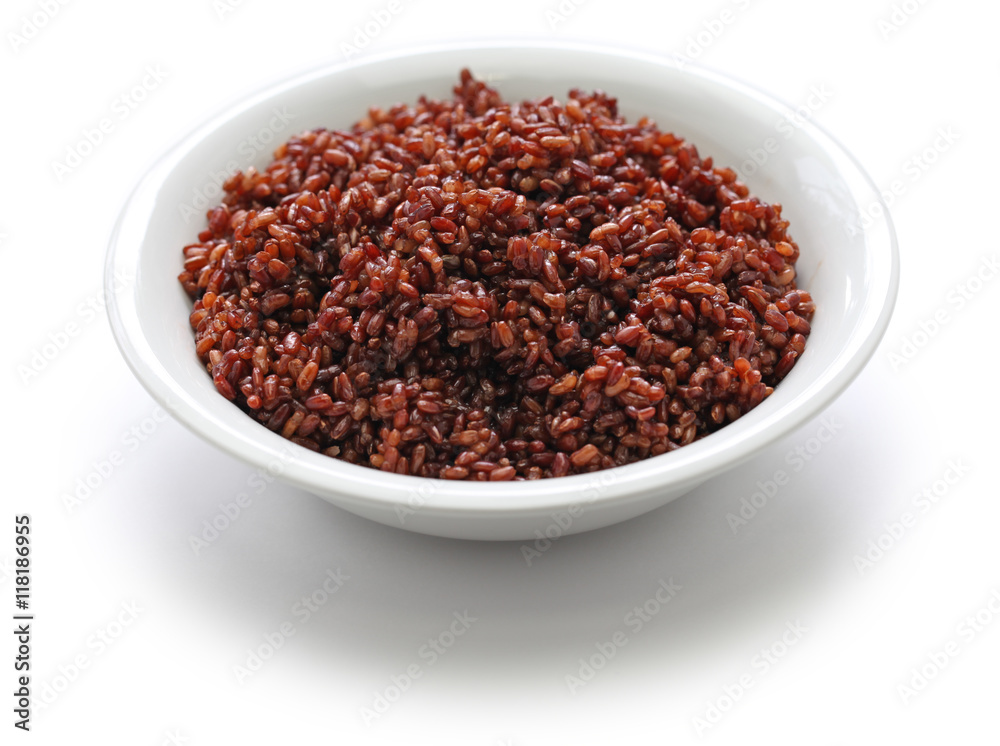 cooked bhutanese red rice isolated on white background cooked bhutanese red rice isolated on white background