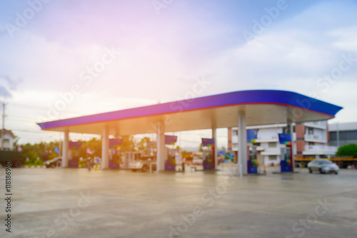 Blurred background of gas station.