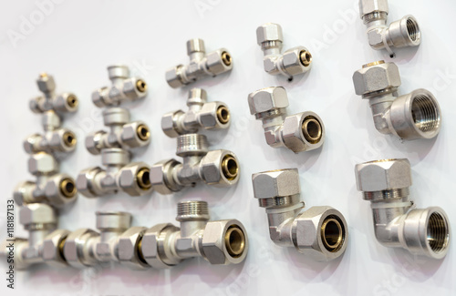 Cuadro en lienzo Set of pipe fittings and fixturing components