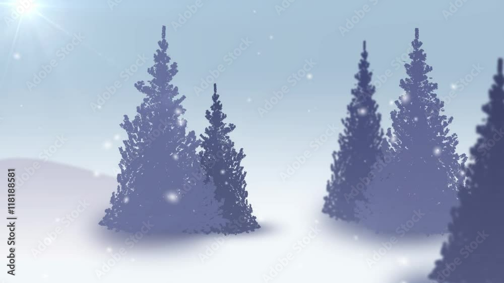 Snow falling on fir tree forest. Realistic animation. 4K 3840x2160 Snow falling on fir tree forest. Realistic animation. 4K 3840x2160